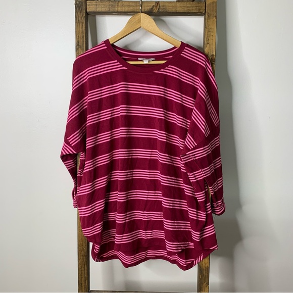 crown & ivy Tops - Crown & Ivy Burgundy and Pink Striped Long Sleeve Top